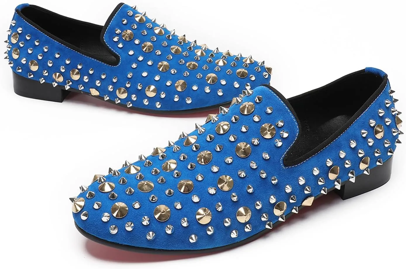 Mens Studded Loafers Spikes Rivets Luxury Penny Loafers Wedding Dress Slip On Party Prom Shoes Wingtip Suede Mocasines Casual Tuxedo Western Dsico Ballroom Smoking Shoes for Men