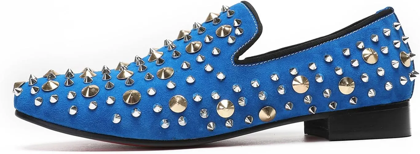 Mens Studded Loafers Spikes Rivets Luxury Penny Loafers Wedding Dress Slip On Party Prom Shoes Wingtip Suede Mocasines Casual Tuxedo Western Dsico Ballroom Smoking Shoes for Men