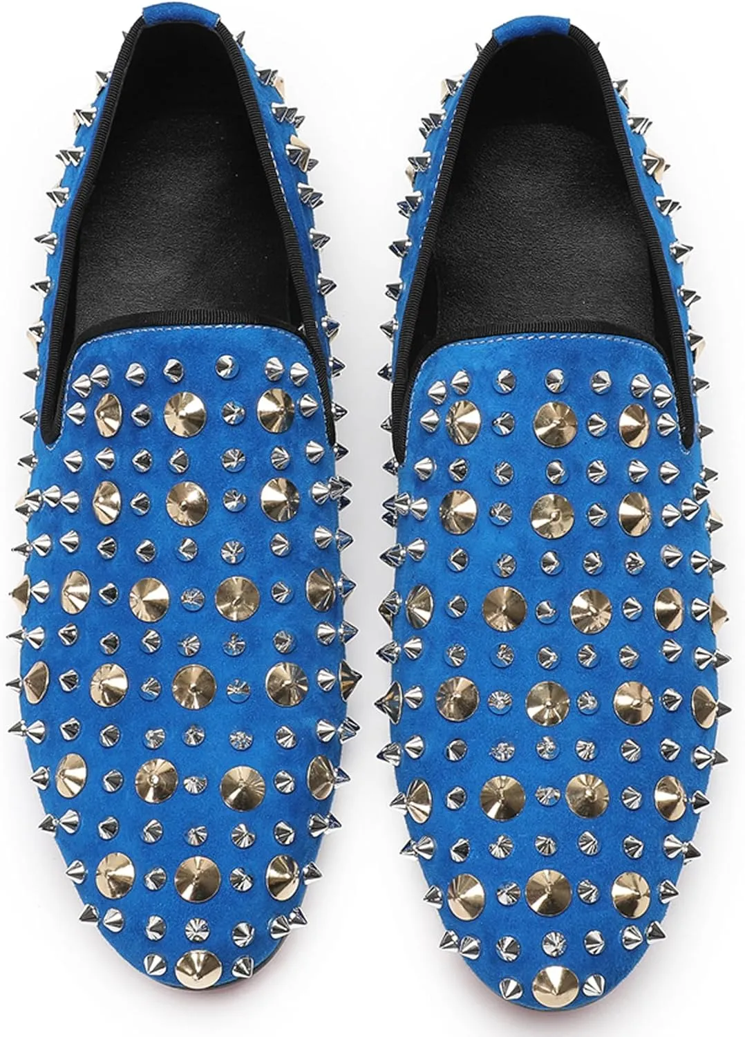 Mens Studded Loafers Spikes Rivets Luxury Penny Loafers Wedding Dress Slip On Party Prom Shoes Wingtip Suede Mocasines Casual Tuxedo Western Dsico Ballroom Smoking Shoes for Men