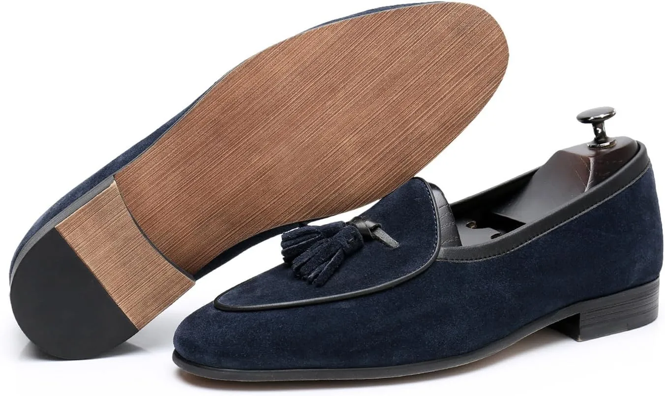 Men's Suede Tassel Loafers - Slip-On Dress Shoes for Casual, Business, Wedding & Prom - Modern Penny Loafers for Suits & Tuxedos