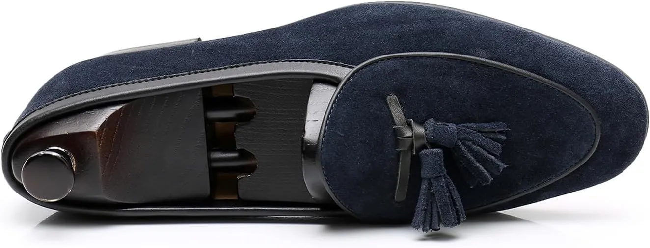 Men's Suede Tassel Loafers - Slip-On Dress Shoes for Casual, Business, Wedding & Prom - Modern Penny Loafers for Suits & Tuxedos