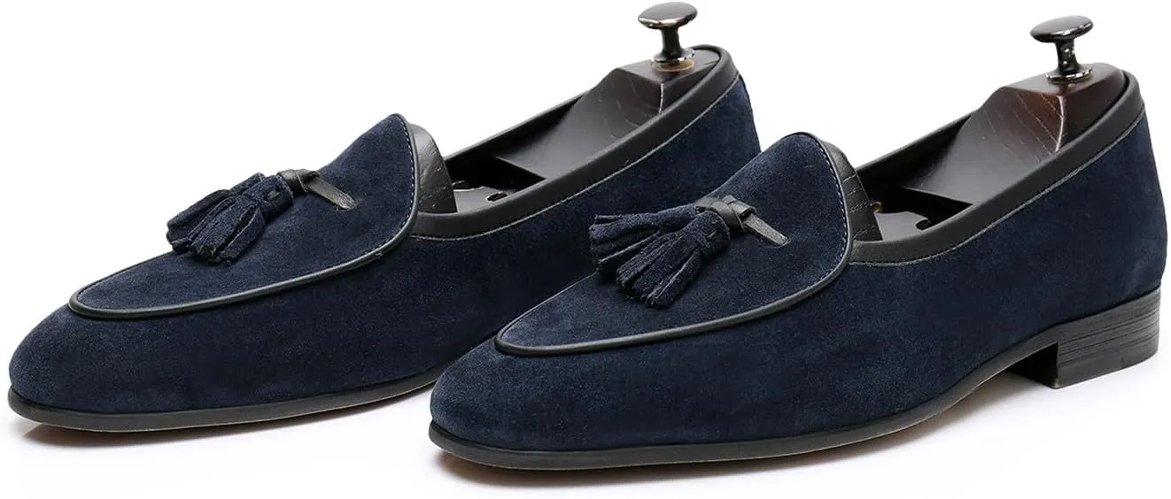Men's Suede Tassel Loafers - Slip-On Dress Shoes for Casual, Business, Wedding & Prom - Modern Penny Loafers for Suits & Tuxedos
