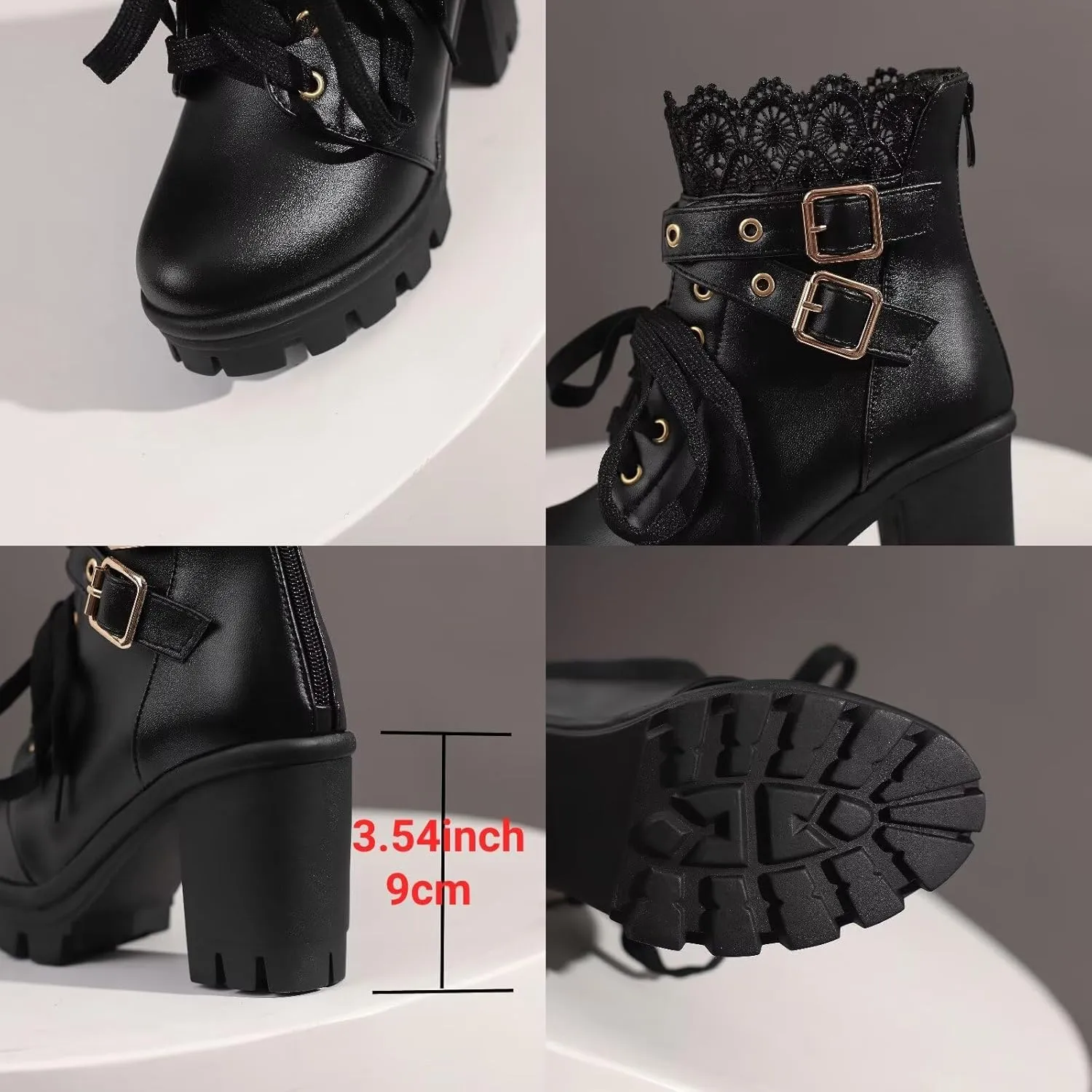 MEOTINA Goth Platform Boots Chunky High Heels Ankle Boots Lace Buckle Gothic Cosplay Booties Zipper Punk Shoes