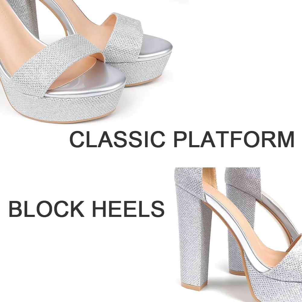 MERUMOTE Women's Fashion Platform Sandals Block Heels Wedding Summer Dress Shoes