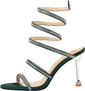 MissHeel Wrap Up Rhinestone Strappy High Heels Sandals 3inch/8cm