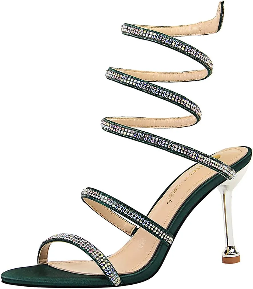 MissHeel Wrap Up Rhinestone Strappy High Heels Sandals 3inch/8cm