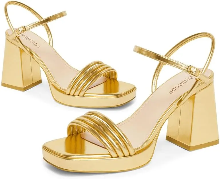 Modatope Platform Bow Sandals for Women Chunky Heel Strappy Platform Heels Square Open Toe Heeled Sandals Ankle Strap Block Heel Sanadals