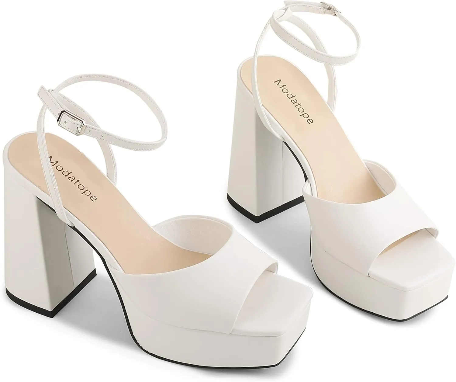 Modatope Platform Heels for Women Platform Sandals Womens Chunky Heel Open Toe Pumps Ankle Strap Womens Wedding Party Pumps Shoes