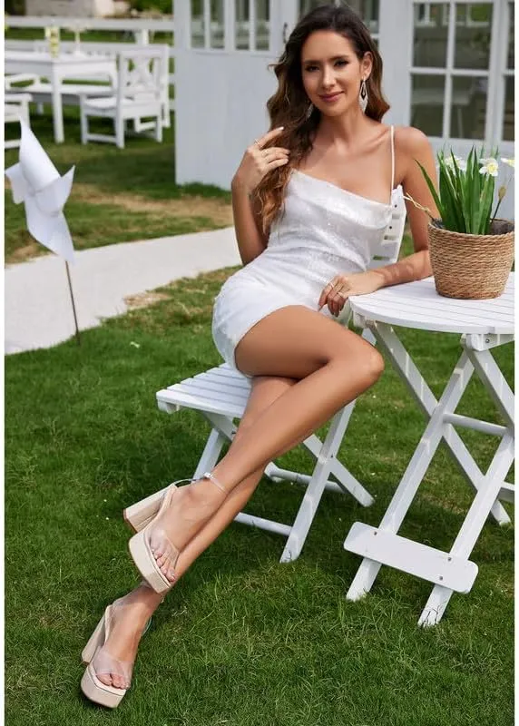 Modatope Platform Heels for Women Platform Sandals Womens Chunky Heel Open Toe Pumps Ankle Strap Womens Wedding Party Pumps Shoes