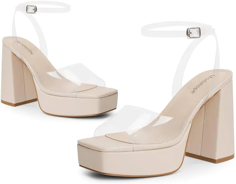 Modatope Platform Heels for Women Platform Sandals Womens Chunky Heel Open Toe Pumps Ankle Strap Womens Wedding Party Pumps Shoes