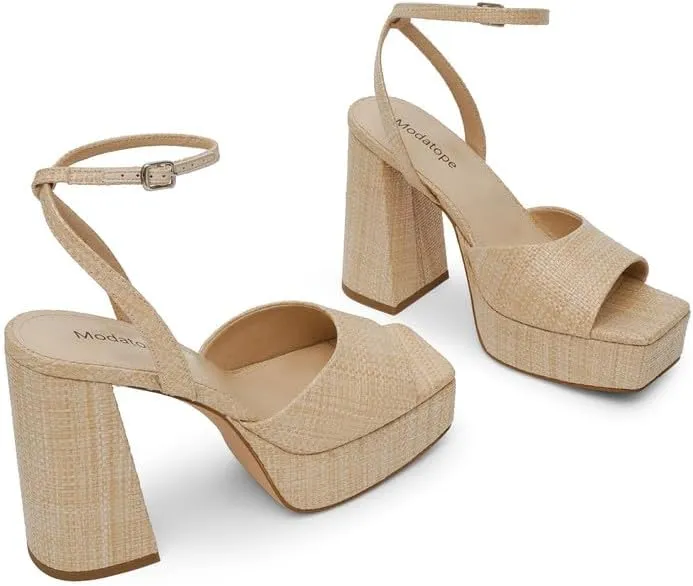 Modatope Platform Heels for Women Platform Sandals Womens Chunky Heel Open Toe Pumps Ankle Strap Womens Wedding Party Pumps Shoes