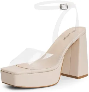 Modatope Platform Heels for Women Platform Sandals Womens Chunky Heel Open Toe Pumps Ankle Strap Womens Wedding Party Pumps Shoes