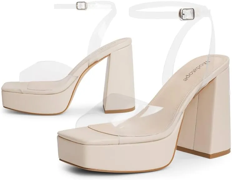 Modatope Platform Heels for Women Platform Sandals Womens Chunky Heel Open Toe Pumps Ankle Strap Womens Wedding Party Pumps Shoes