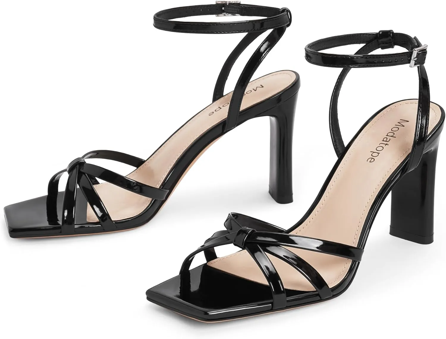 Modatope Strappy Heels for Women Square Open Toe Chunky High Heels Ankle Strap Heeled Sandals Comfort Dress Party Womens Sandals