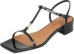 Modatope T-Strap Heels for Women, with Square Open Toe and Chunky Low Heel Design