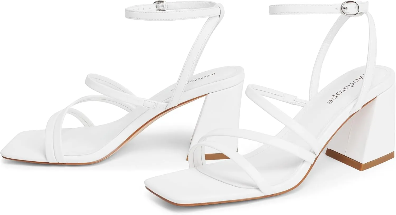 Modatope Women Heeled Sandals Strappy Heels Square Open Toe Chunky Block Heels Ankle Strap Sandals for Women Comfortable Heels