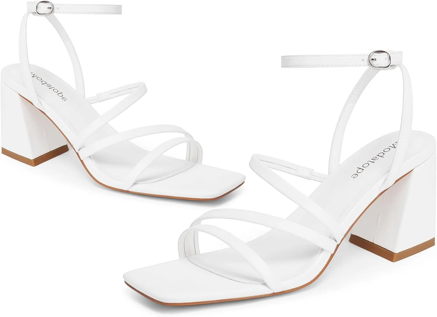 Modatope Women Heeled Sandals Strappy Heels Square Open Toe Chunky Block Heels Ankle Strap Sandals for Women Comfortable Heels