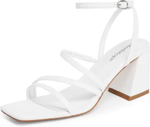 Modatope Women Heeled Sandals Strappy Heels Square Open Toe Chunky Block Heels Ankle Strap Sandals for Women Comfortable Heels