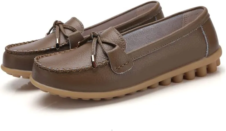 Momuk Women's Penny Loafers Leather Driving Moccasins Slip On Boat Shoes Fashion Comfort Flats