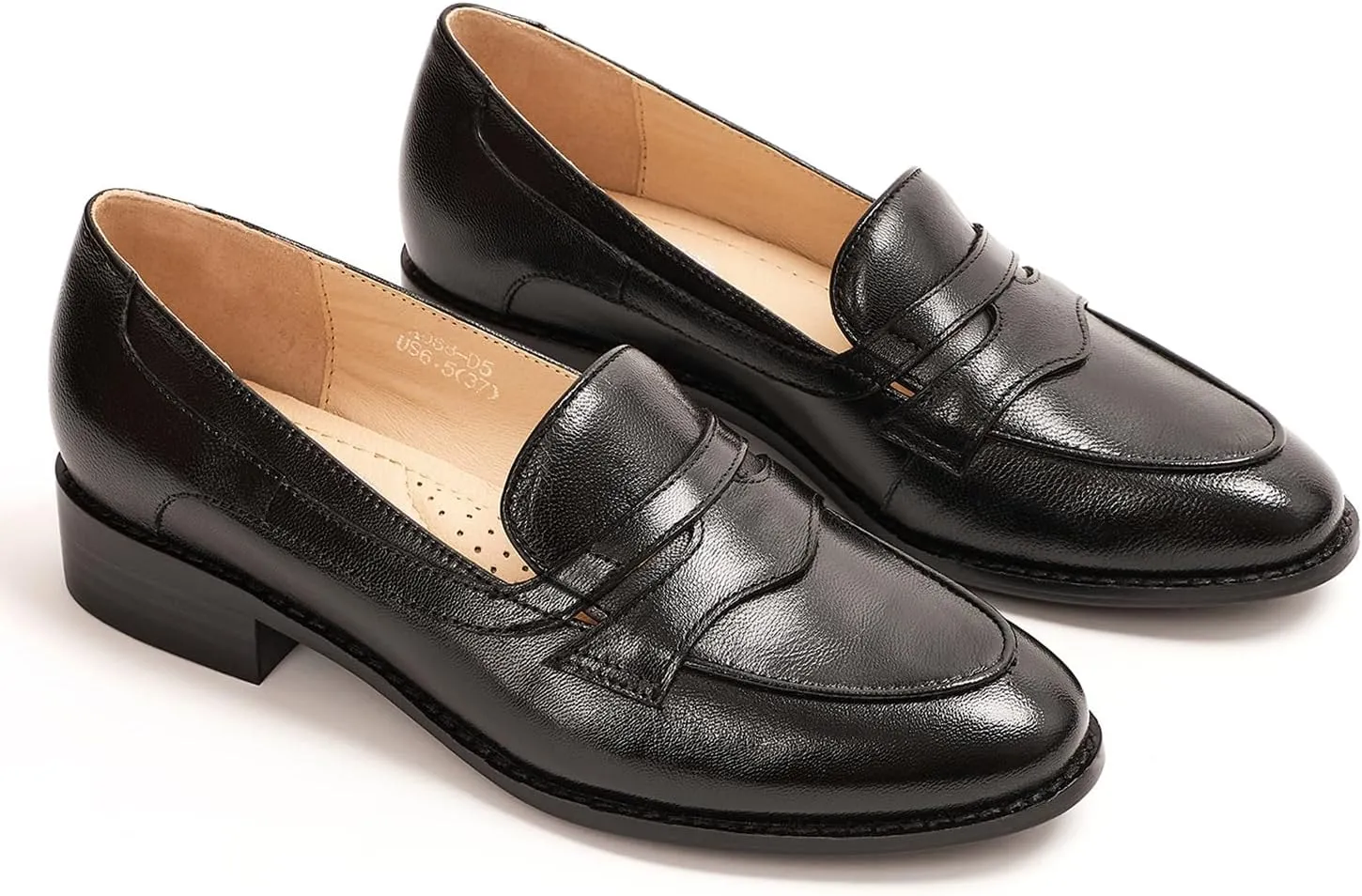 Mona flying Women's Comfort Leather Round Toe Penny Loafers Dress Casual Slip On Flats Ladies Office Work Shoes