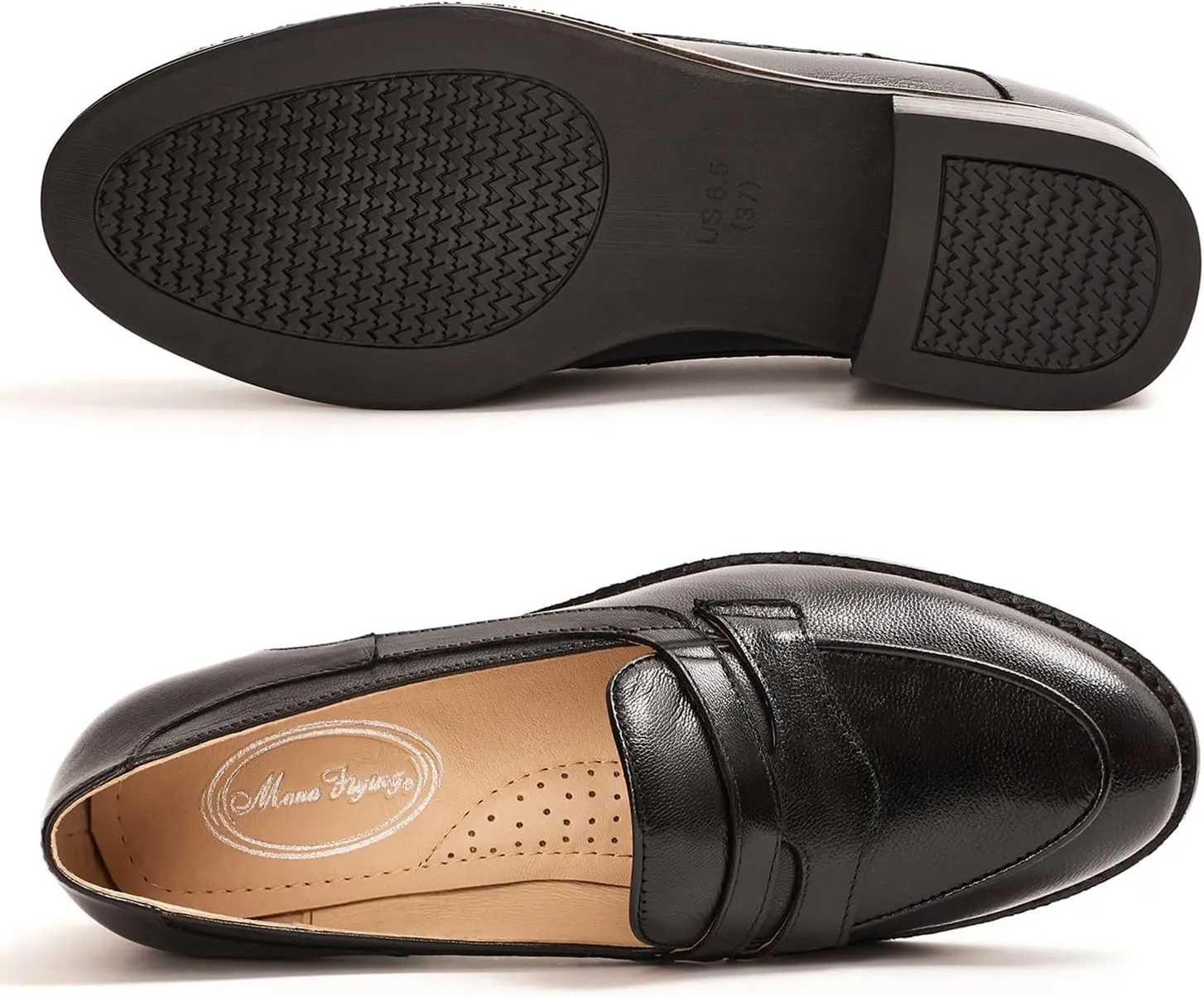 Mona flying Women's Comfort Leather Round Toe Penny Loafers Dress Casual Slip On Flats Ladies Office Work Shoes