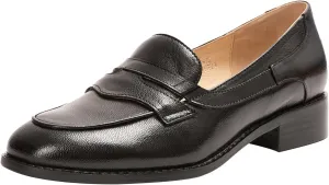 Mona flying Women's Comfort Leather Round Toe Penny Loafers Dress Casual Slip On Flats Ladies Office Work Shoes