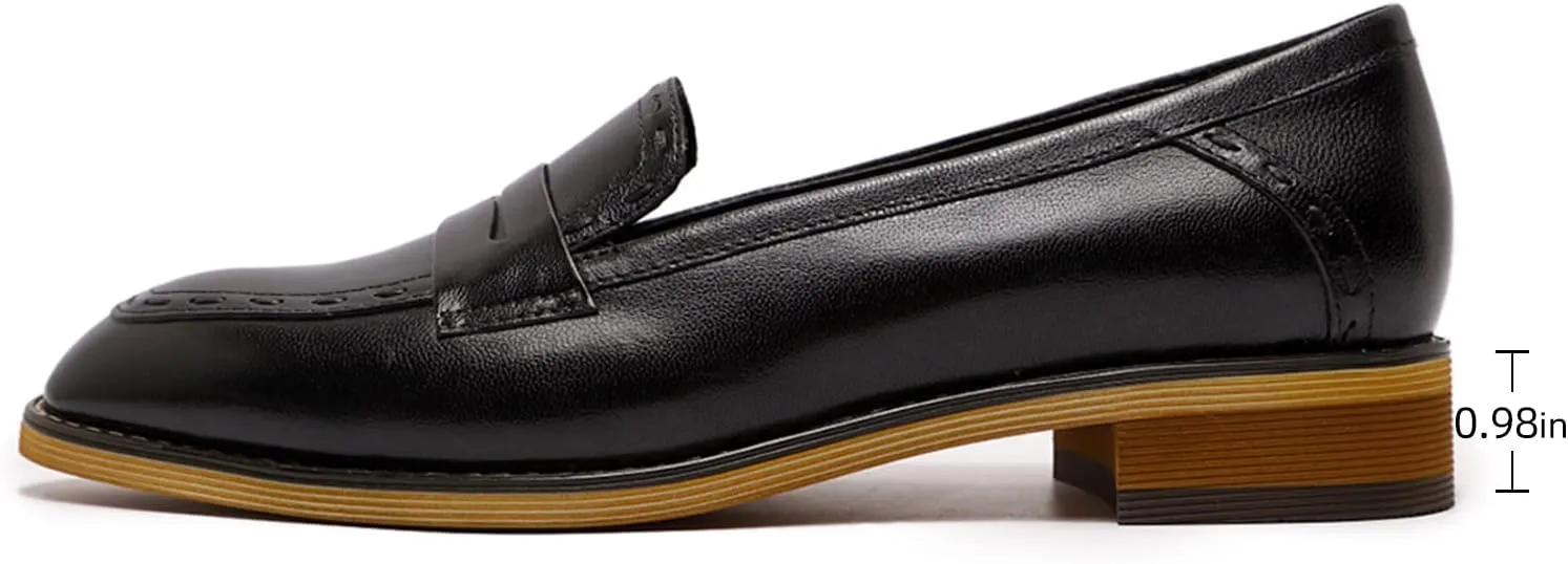 Mona flying Women's Leather Penny Loafers Slip On Flats Office Ladies Casual Shoes