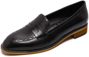 Mona flying Women's Leather Penny Loafers Slip On Flats Office Ladies Casual Shoes