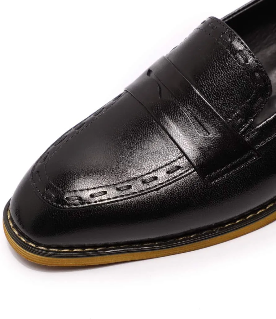 Mona flying Women's Leather Penny Loafers Slip On Flats Office Ladies Casual Shoes