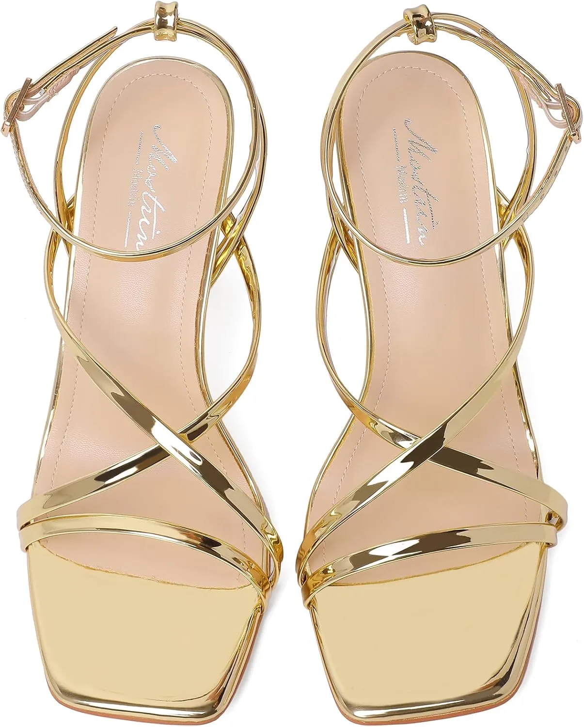 Mostrin Strappy Heels for Women Square Open Toe Lace Up Heeled Sandals Ankle Strap Sexy Stiletto High Heels for Party, Prom, Dating, Wedding