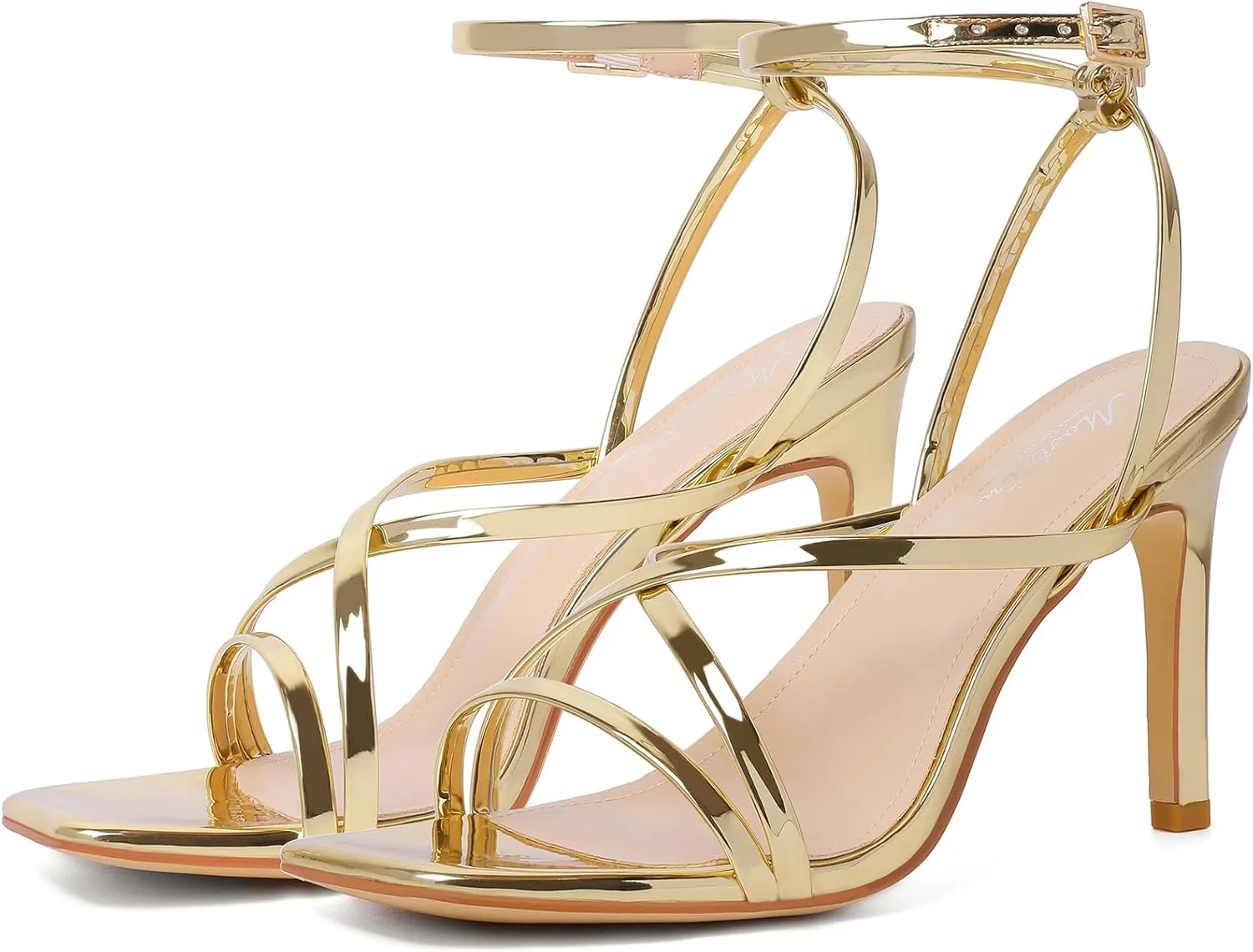 Mostrin Strappy Heels for Women Square Open Toe Lace Up Heeled Sandals Ankle Strap Sexy Stiletto High Heels for Party, Prom, Dating, Wedding