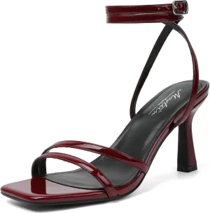 Mostrin Womens Sandals Strappy Heels for Women Ankle Strap Lace Up Heels Square Open Toe Heels Tie Up Stiletto High Heeled Sandals for Prom, Party, Daily Wear