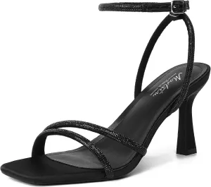 Mostrin Womens Sandals Strappy Heels for Women Ankle Strap Lace Up Heels Square Open Toe Heels Tie Up Stiletto High Heeled Sandals for Prom, Party, Daily Wear