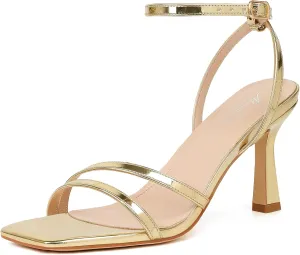 Mostrin Womens Sandals Strappy Heels for Women Ankle Strap Lace Up Heels Square Open Toe Heels Tie Up Stiletto High Heeled Sandals for Prom, Party, Daily Wear