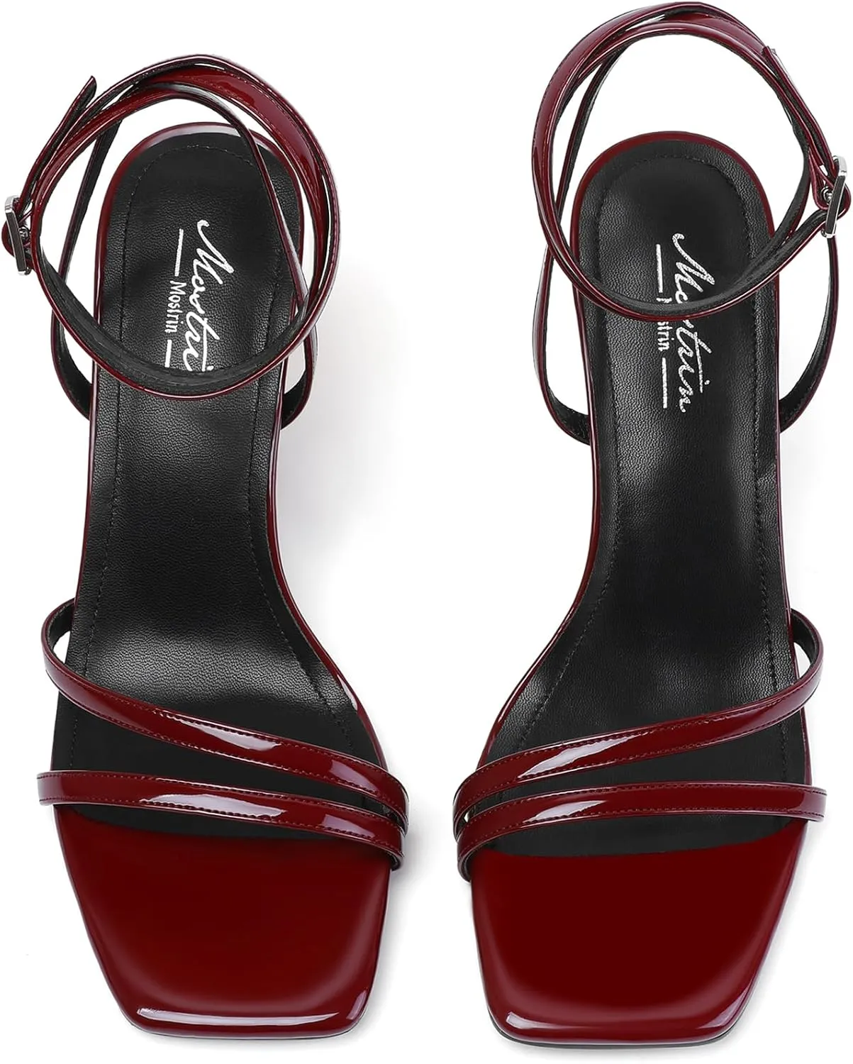 Mostrin Womens Sandals Strappy Heels for Women Ankle Strap Lace Up Heels Square Open Toe Heels Tie Up Stiletto High Heeled Sandals for Prom, Party, Daily Wear