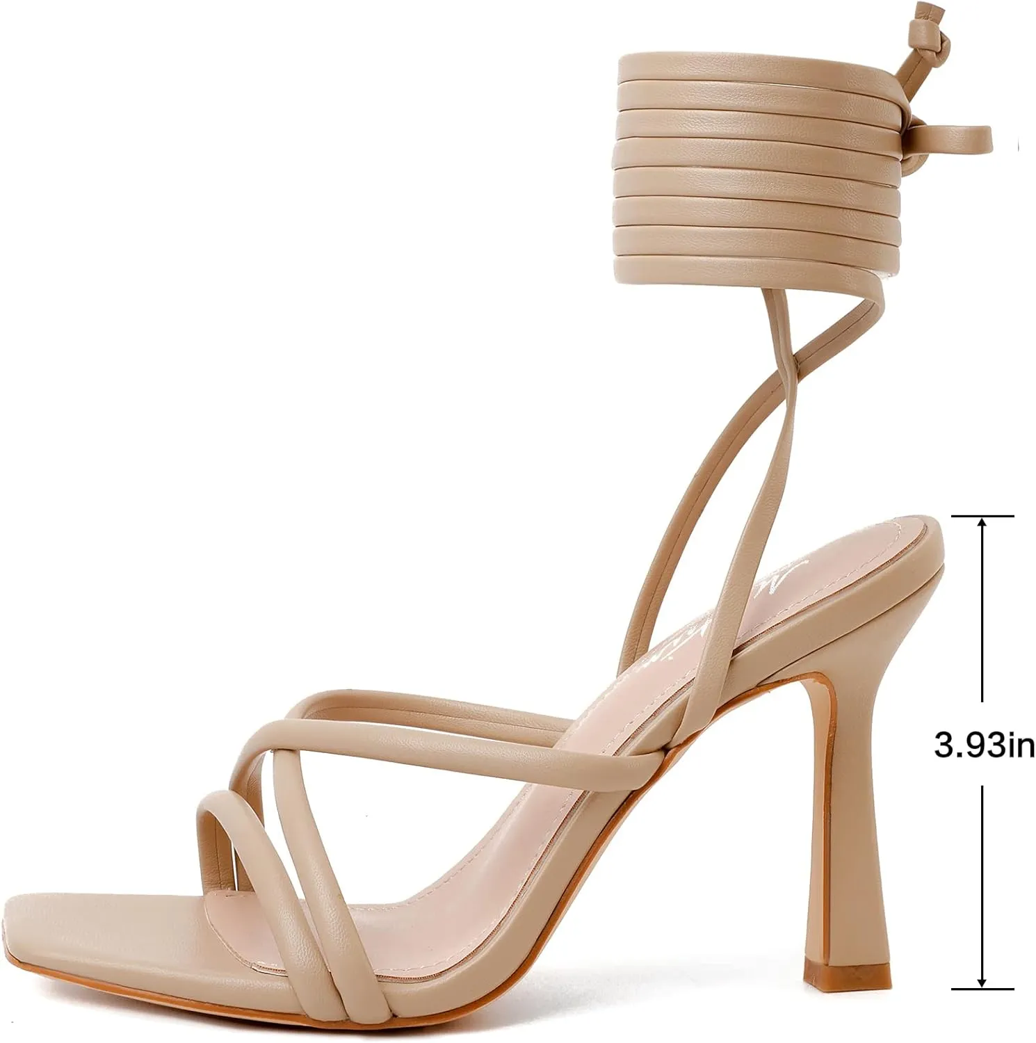 Mostrin Womens Sandals Strappy Heels for Women Lace Up Square Open Toe Heels Tie Up High Heeled Sandals for Prom, Party, Daily Wear