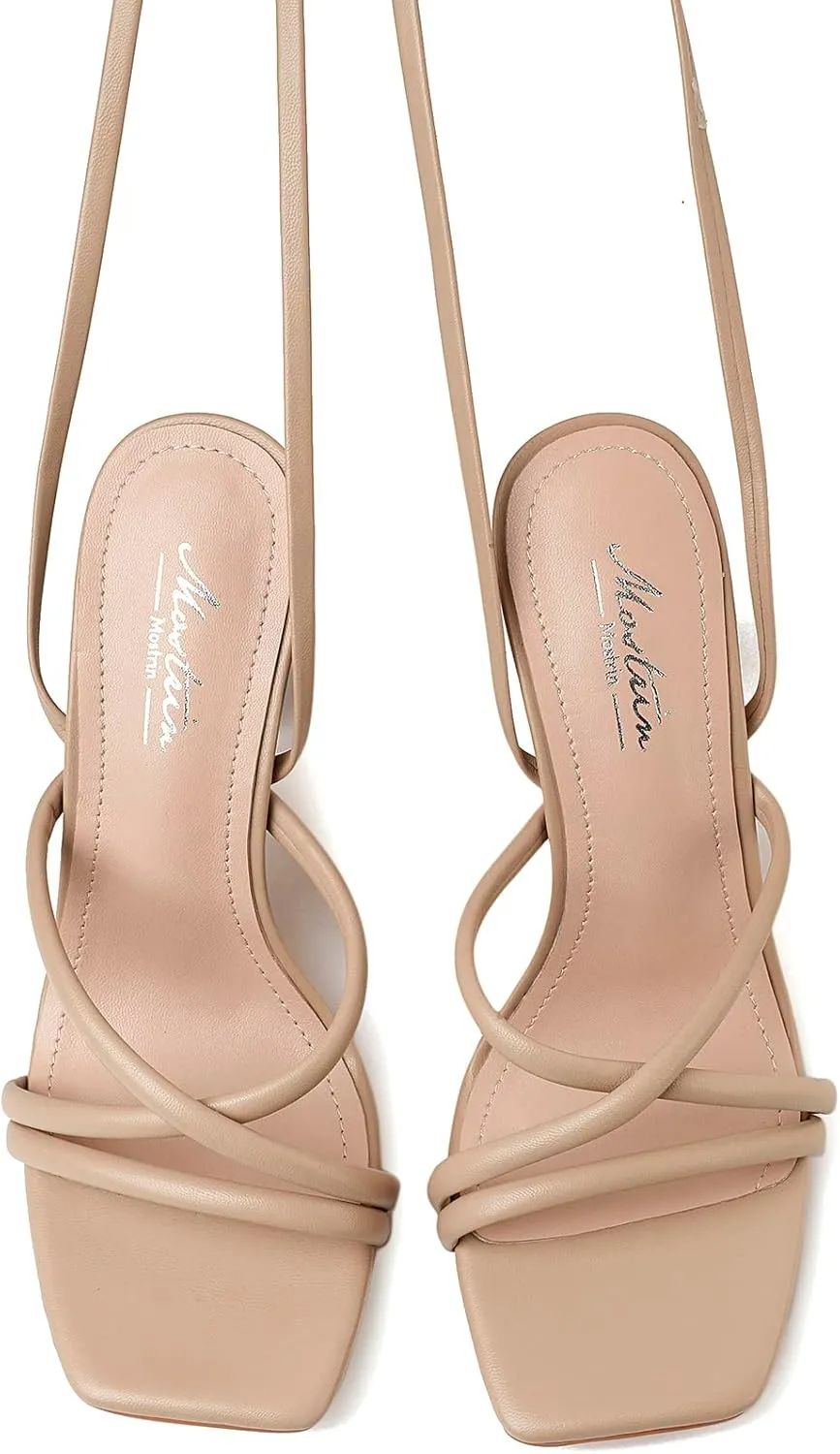Mostrin Womens Sandals Strappy Heels for Women Lace Up Square Open Toe Heels Tie Up High Heeled Sandals for Prom, Party, Daily Wear