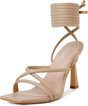 Mostrin Womens Sandals Strappy Heels for Women Lace Up Square Open Toe Heels Tie Up High Heeled Sandals for Prom, Party, Daily Wear
