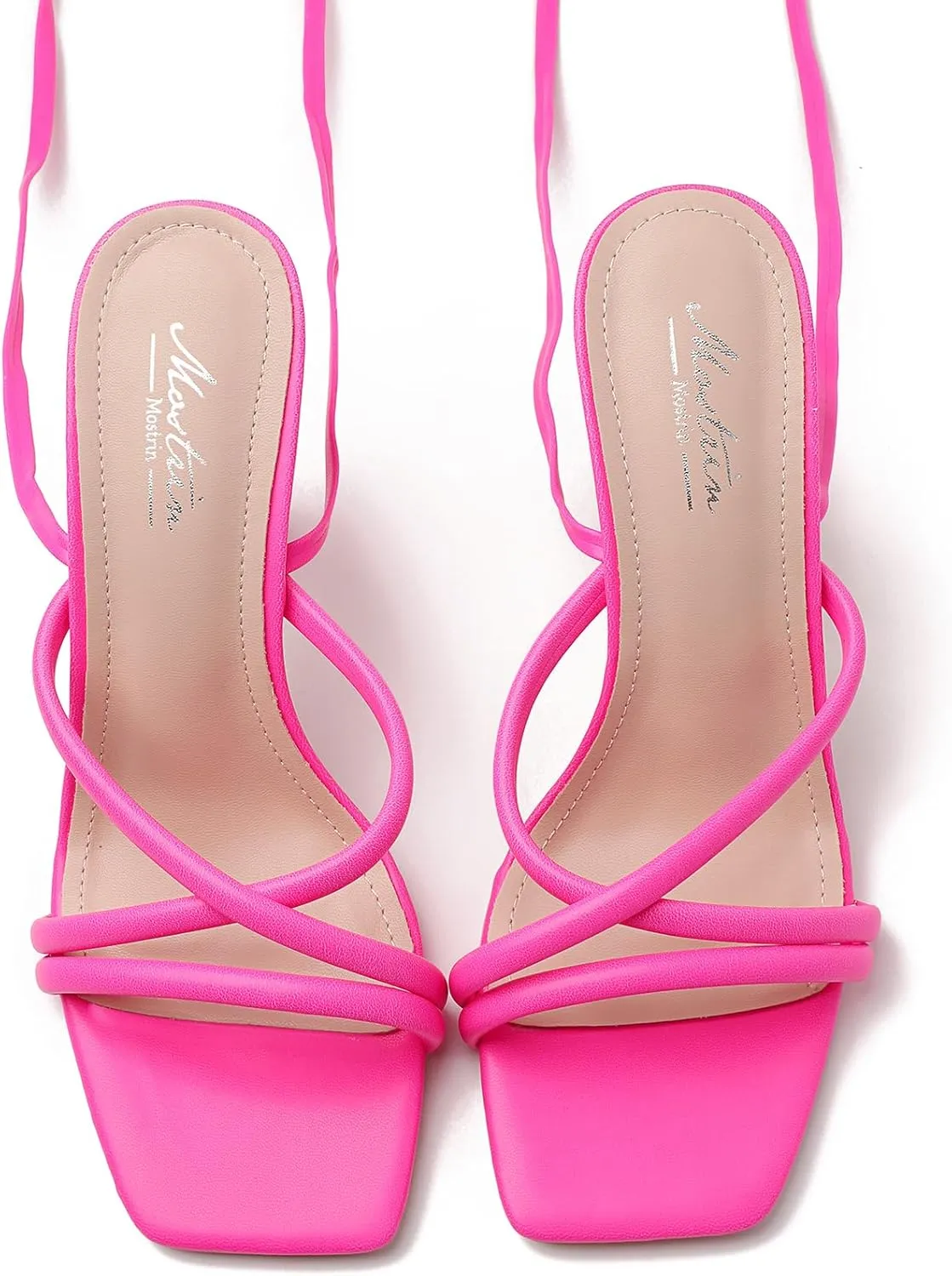 Mostrin Womens Sandals Strappy Heels for Women Lace Up Square Open Toe Heels Tie Up High Heeled Sandals for Prom, Party, Daily Wear