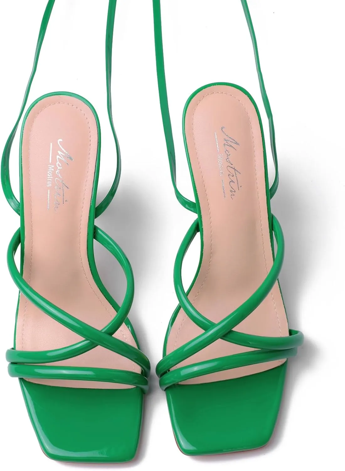 Mostrin Womens Sandals Strappy Heels for Women Lace Up Square Open Toe Heels Tie Up High Heeled Sandals for Prom, Party, Daily Wear