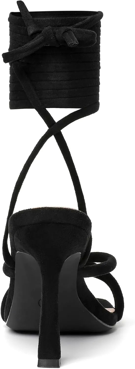 Mostrin Womens Sandals Strappy Heels for Women Lace Up Square Open Toe Heels Tie Up High Heeled Sandals for Prom, Party, Daily Wear