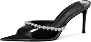 MSONLYDN Women's Heeled Mules Sandals Pointed Peep Toe Slip on Stiletto Heels for Wedding Party