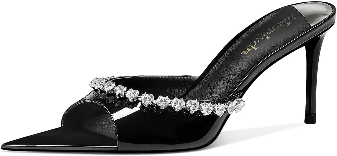 MSONLYDN Women's Heeled Mules Sandals Pointed Peep Toe Slip on Stiletto Heels for Wedding Party