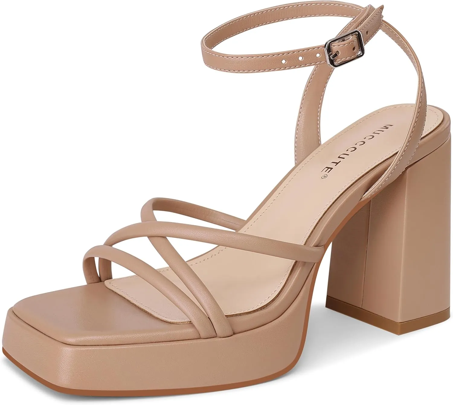 MUCCCUTE Platform Heels for Women Strappy Chunky Heeled Sandals Square Open Toe Ankle Strap Comfortable Wedding Party Evening Prom Dress Shoes
