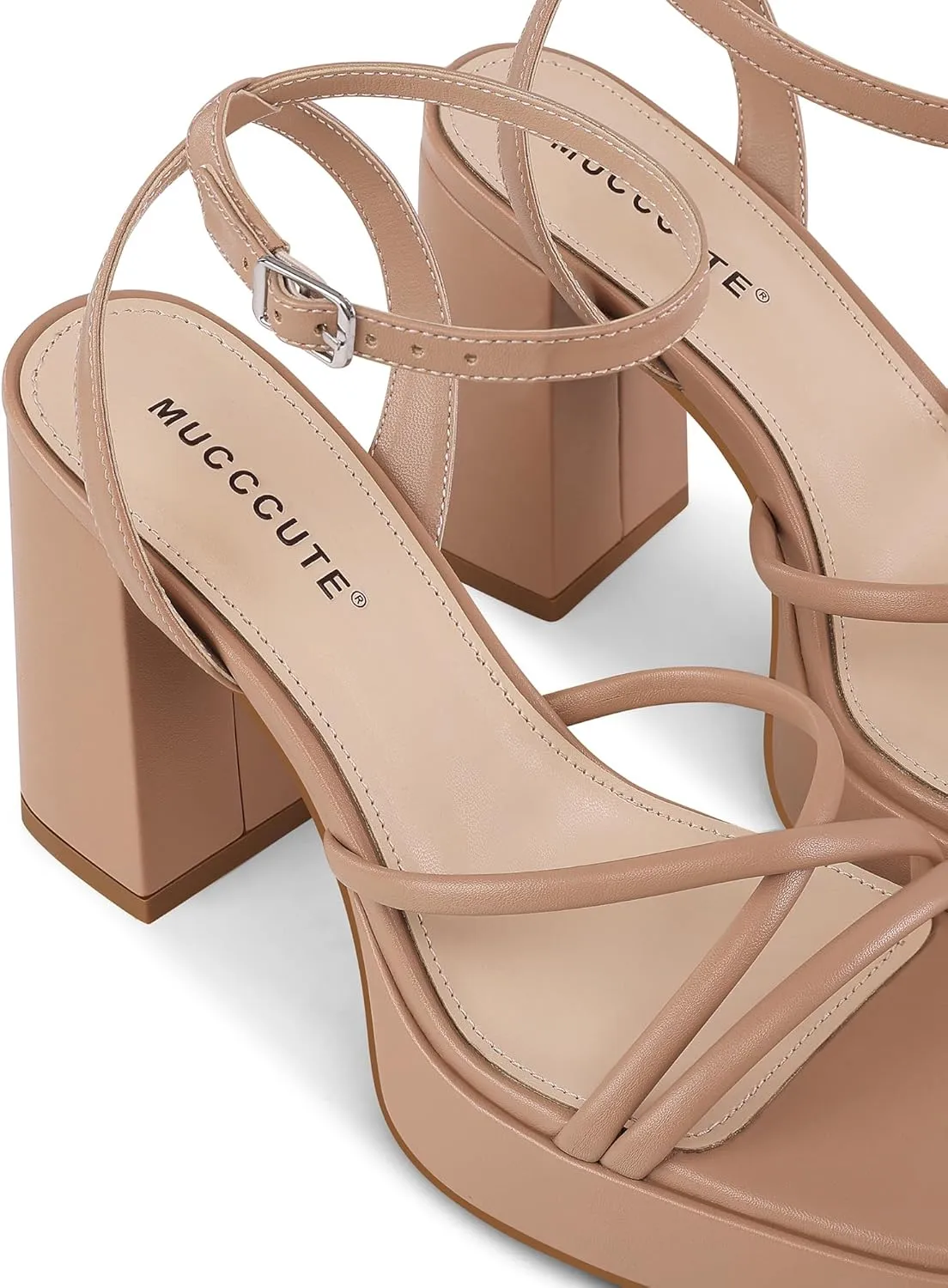 MUCCCUTE Platform Heels for Women Strappy Chunky Heeled Sandals Square Open Toe Ankle Strap Comfortable Wedding Party Evening Prom Dress Shoes