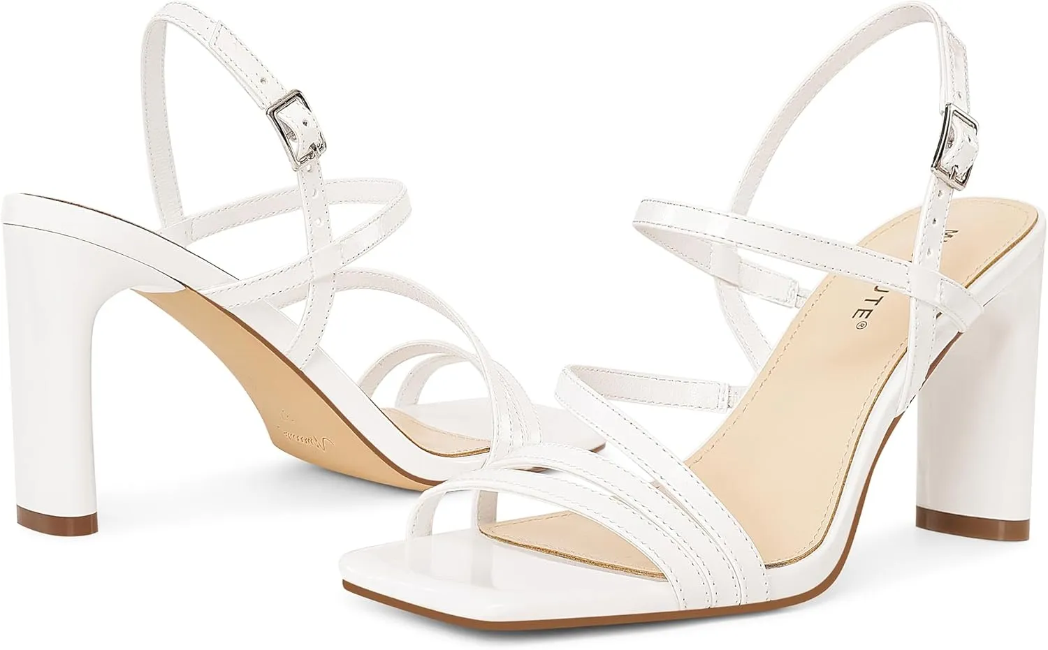 MUCCCUTE Strappy Heels for Women Heeled Sandals Square Open Toe Heel Ankle Strap Chunky High Heels Summer Wedding Prom Dress Shoes