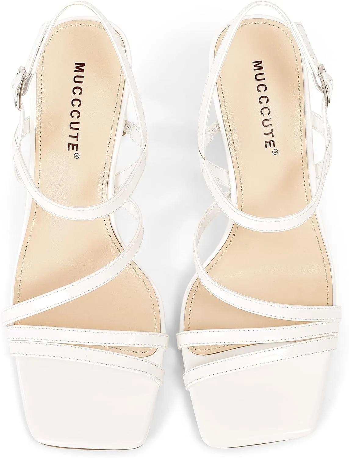 MUCCCUTE Strappy Heels for Women Heeled Sandals Square Open Toe Heel Ankle Strap Chunky High Heels Summer Wedding Prom Dress Shoes
