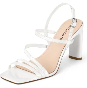 MUCCCUTE Strappy Heels for Women Heeled Sandals Square Open Toe Heel Ankle Strap Chunky High Heels Summer Wedding Prom Dress Shoes