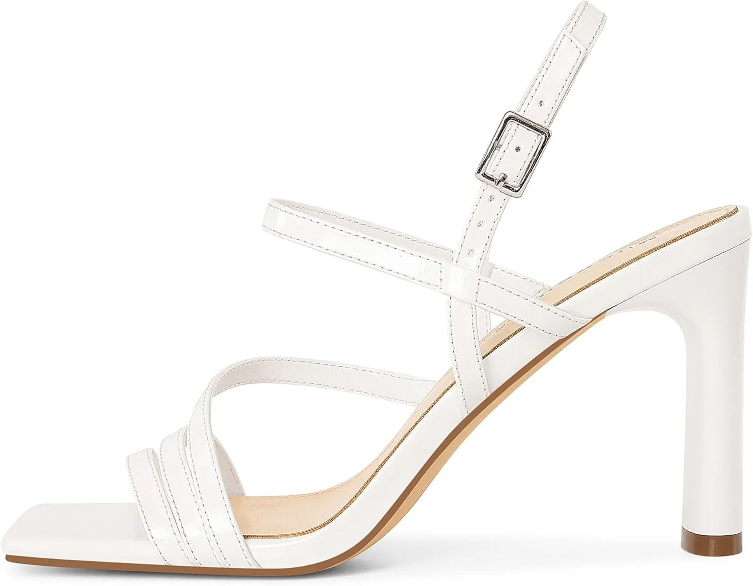 MUCCCUTE Strappy Heels for Women Heeled Sandals Square Open Toe Heel Ankle Strap Chunky High Heels Summer Wedding Prom Dress Shoes