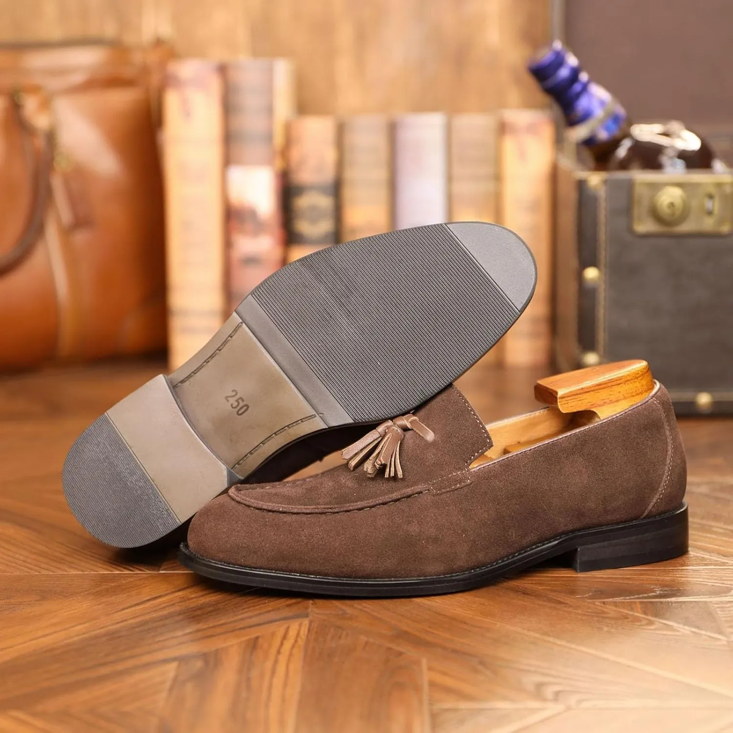 Myallfeet Men's Business Frosted Tassel Footwear Casual Loafers Fashion Suede Low Top Non-Slip Luxury Evening Dress Suit Shoes
